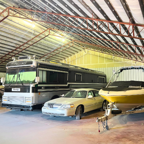 covered large storage with RV, car and boat